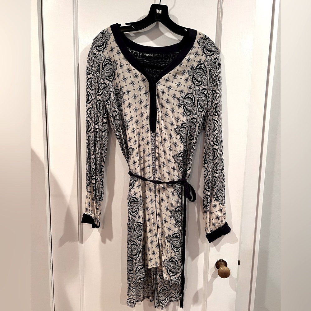 Gypsy dress. Paisley navy pattern, cotton with belt.